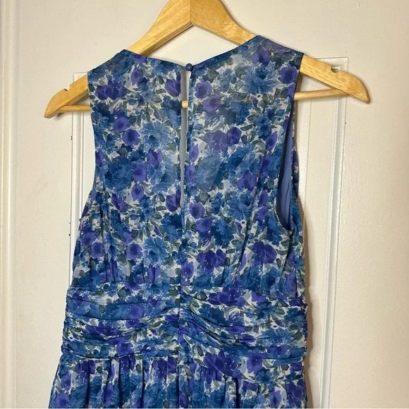 LULUS Sweet Type of Love Blue Floral Print Ruffle Tiered Mini Dress V-Neck Small - Picture 6 of 10